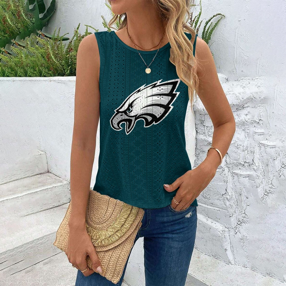 Philadelphia Eagles Cut Out Wrap Cross Wrap Back Asymmetrical Beach Tank Top