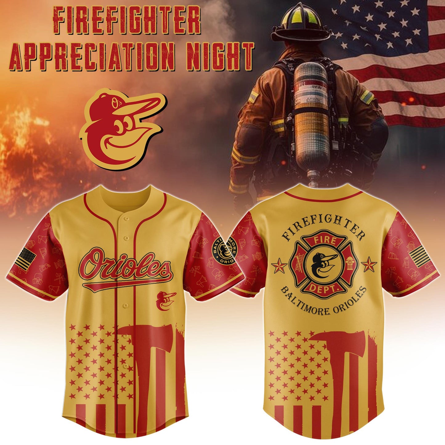 Baltimore Orioles Firefighter Special Edition-3D Baseball Jersey
