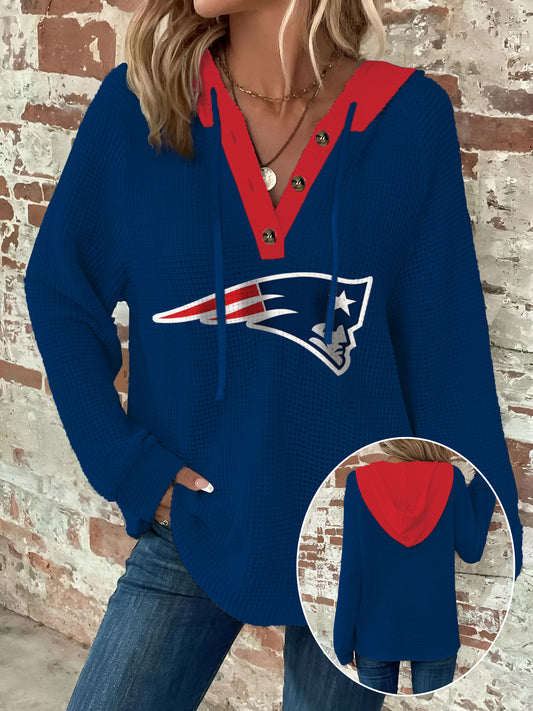 Half Button Raglan Sleeve Drawstring Hoodie