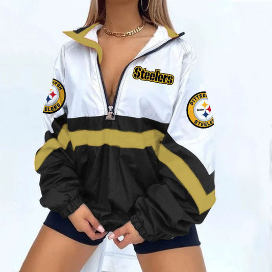 Women's Football Print V Neck Zipper Sweatshirt Jacket