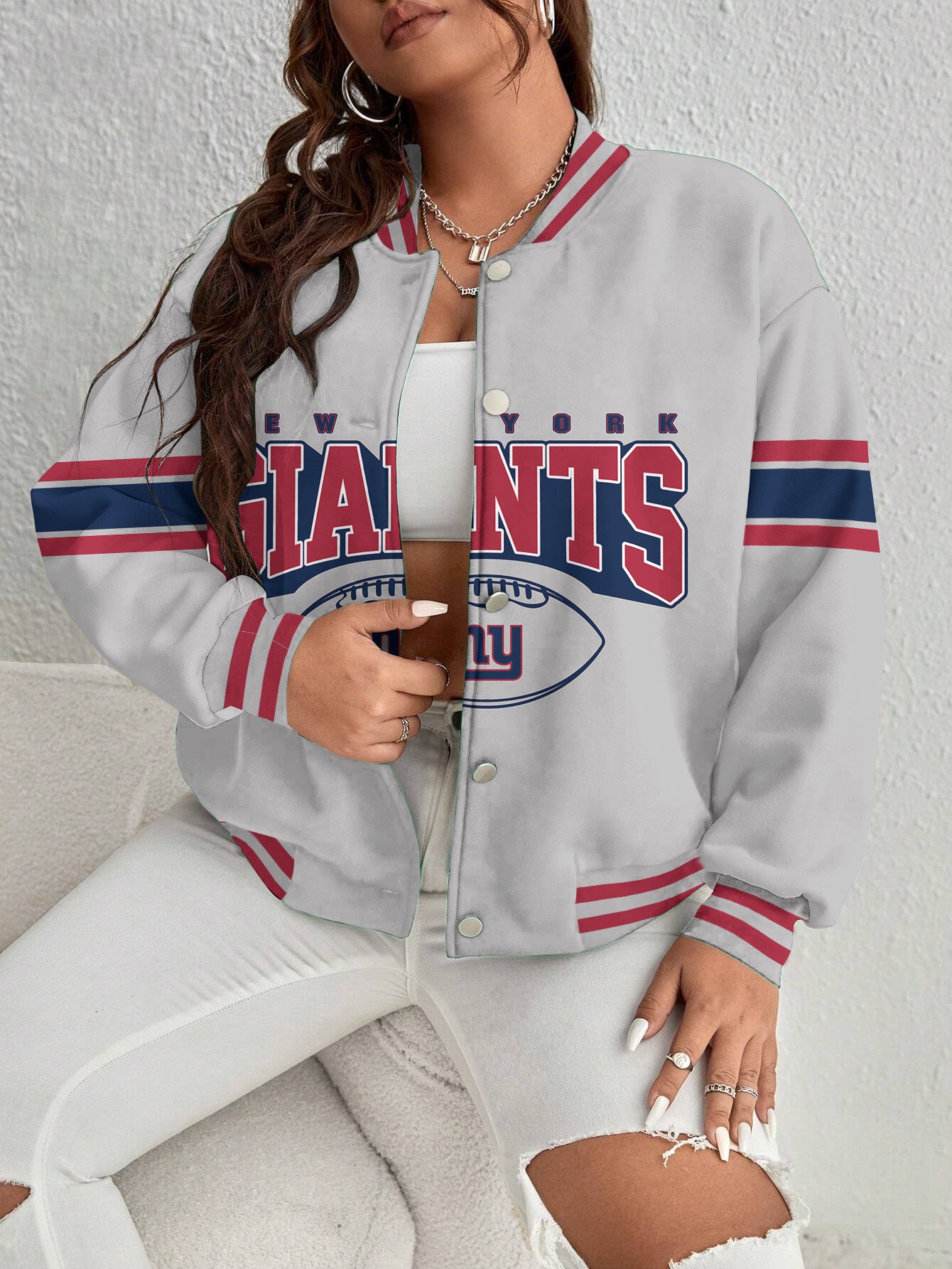 New York Giants Women's Long Pass Full- Snap Casual Jacket