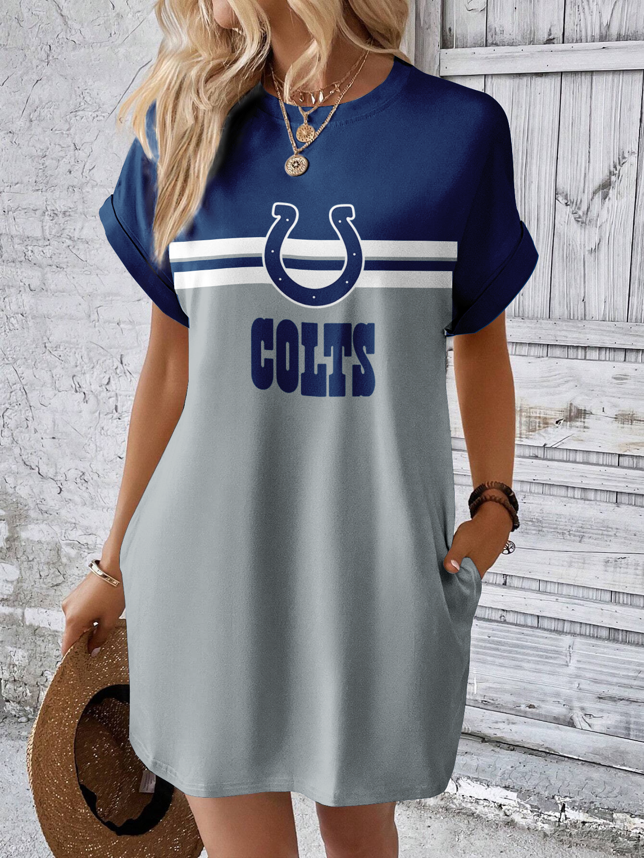Indianapolis Colts Solid Hidden Pocket Batwing Sleeve Tee Dress