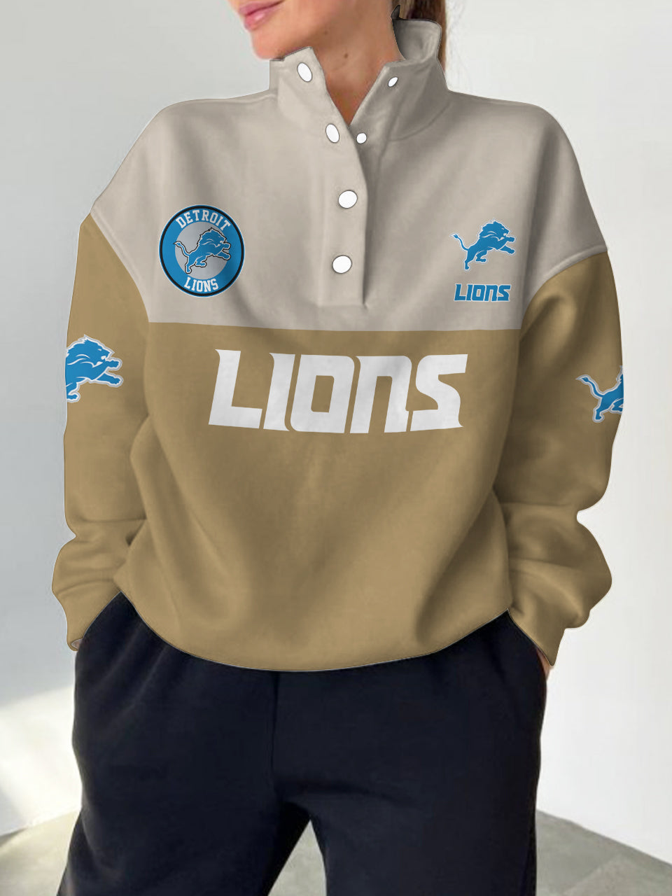 Detroit Lions  2025 New Design Casual Snap  Mockneck Pullover