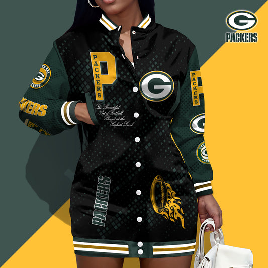 Green Bay Packers Limited Edition Button Down Long Sleeve Jacket Dress