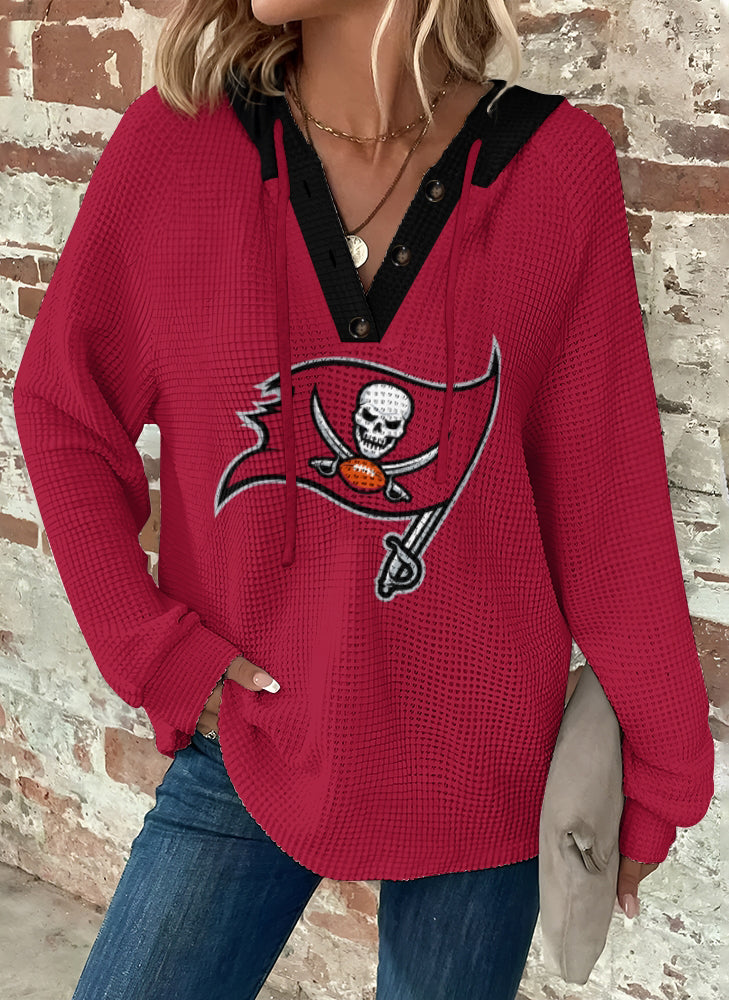 Half Button Raglan Sleeve Drawstring Hoodie