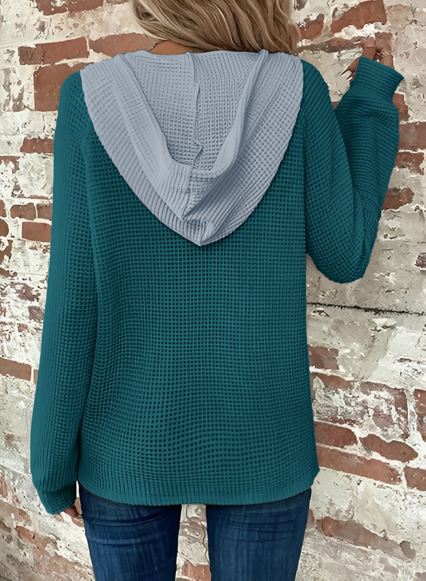 Half Button Raglan Sleeve Drawstring Hoodie