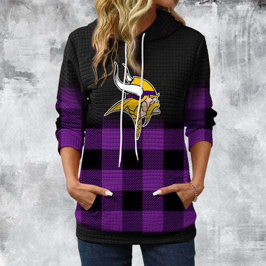 Gradient Patchwork Plaid Long Sleeve Hoodie