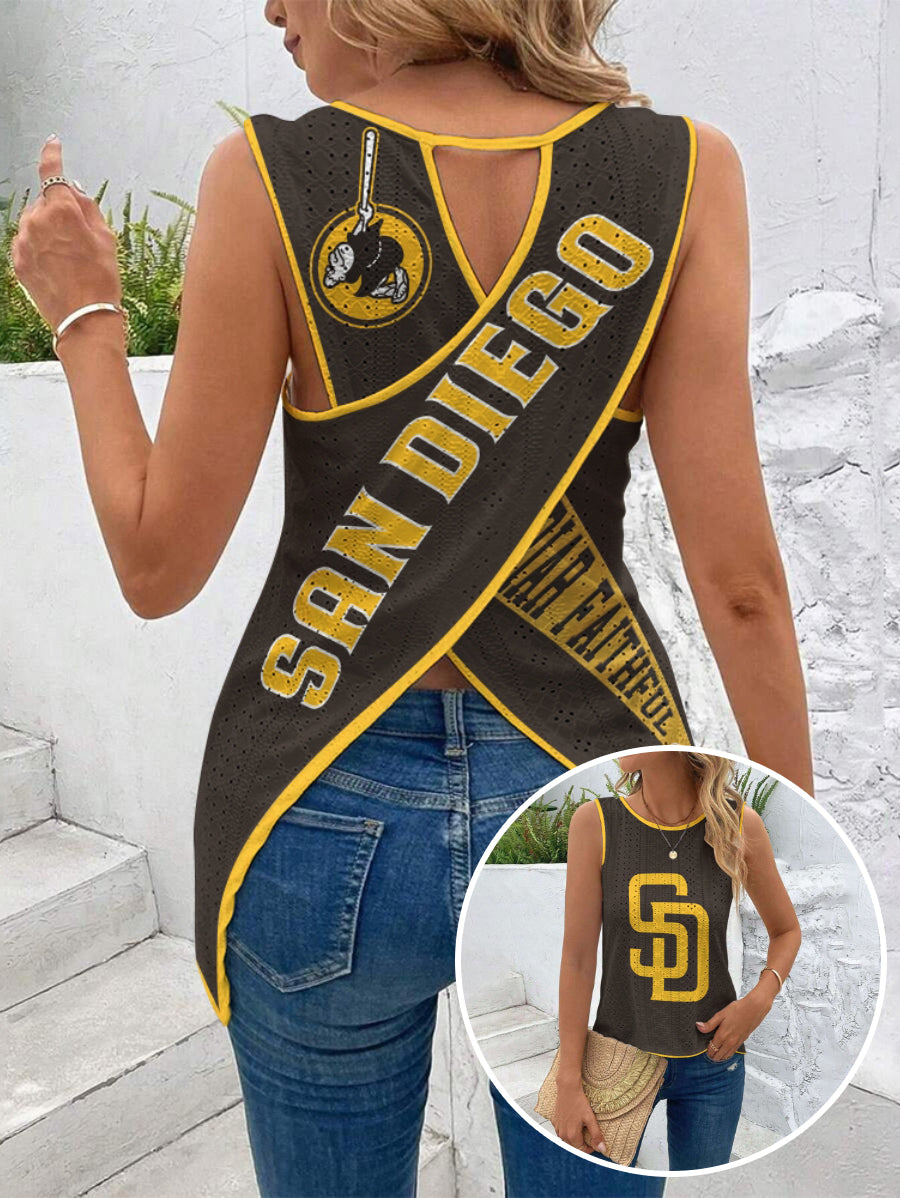 San Diego Padres Cut Out Wrap Cross Wrap Back Asymmetrical Beach Tank Top