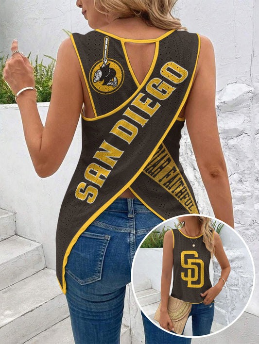 San Diego Padres Cut Out Wrap Cross Wrap Back Asymmetrical Beach Tank Top