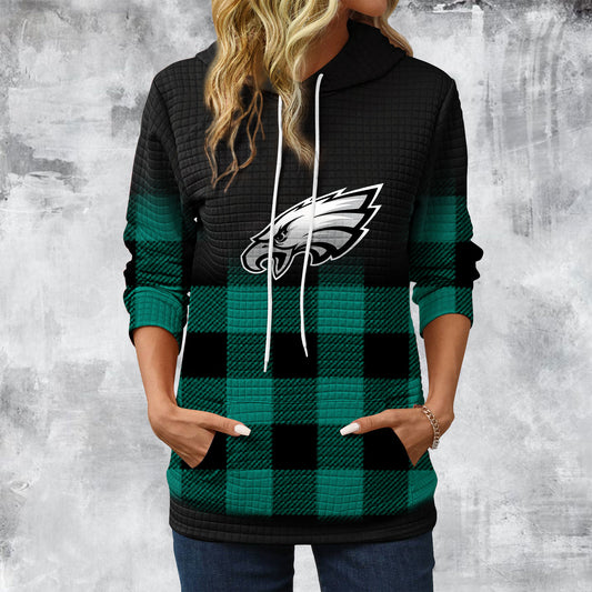 Gradient Patchwork Plaid Long Sleeve Hoodie