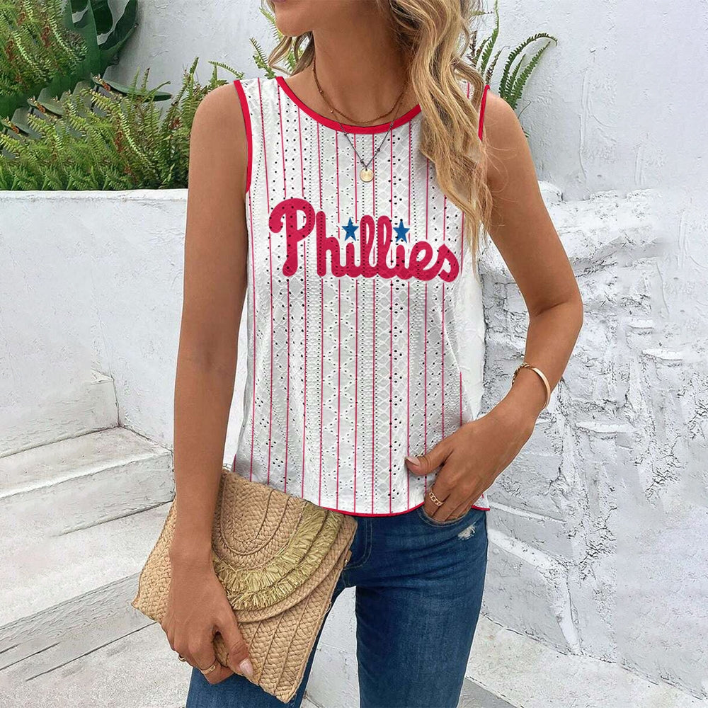 "Ring the bell!" Phillies Cut Out Wrap Cross Wrap Back Asymmetrical Beach Tank Top