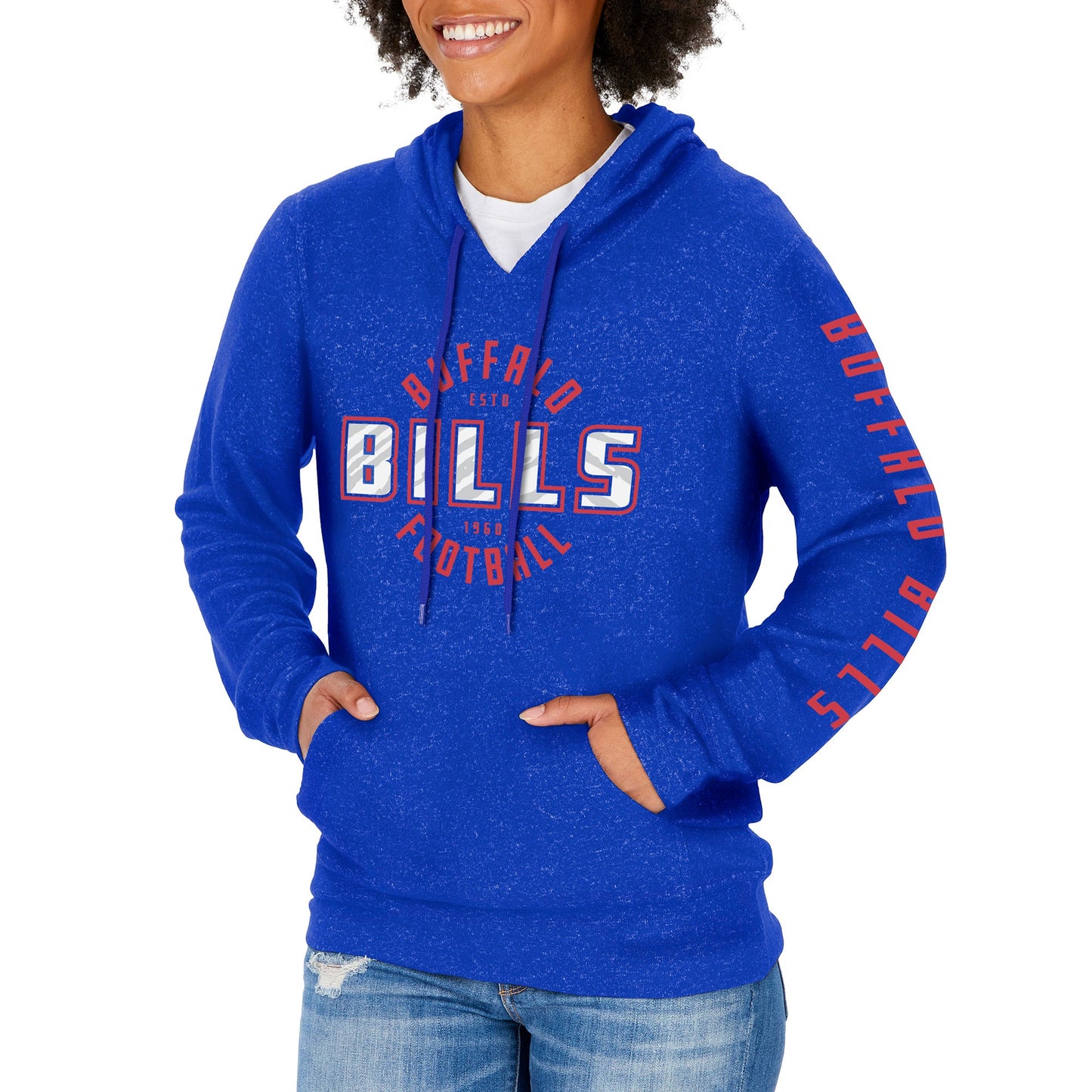 Zubaz NFL BUFFALO BILLS WOMENS MARLED ROYAL BLUE SOFT HOOD W/ CIRCLE & SLEEVE GRAPHICS XXL