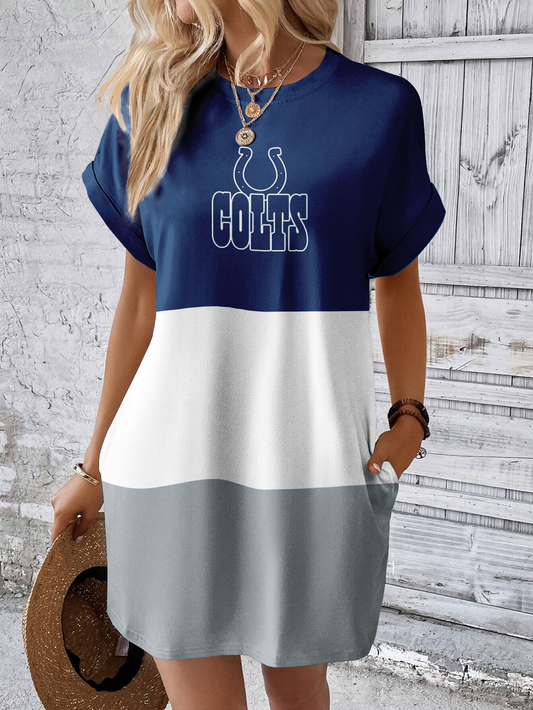 Indianapolis Colts Solid Hidden Pocket Batwing Sleeve Tee Dress
