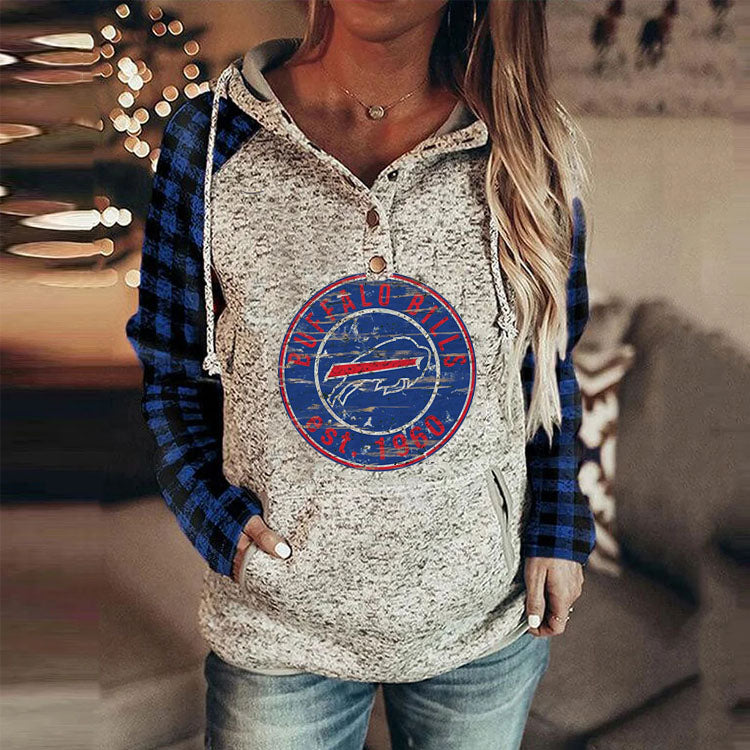 casual loose stitched print Hoodie