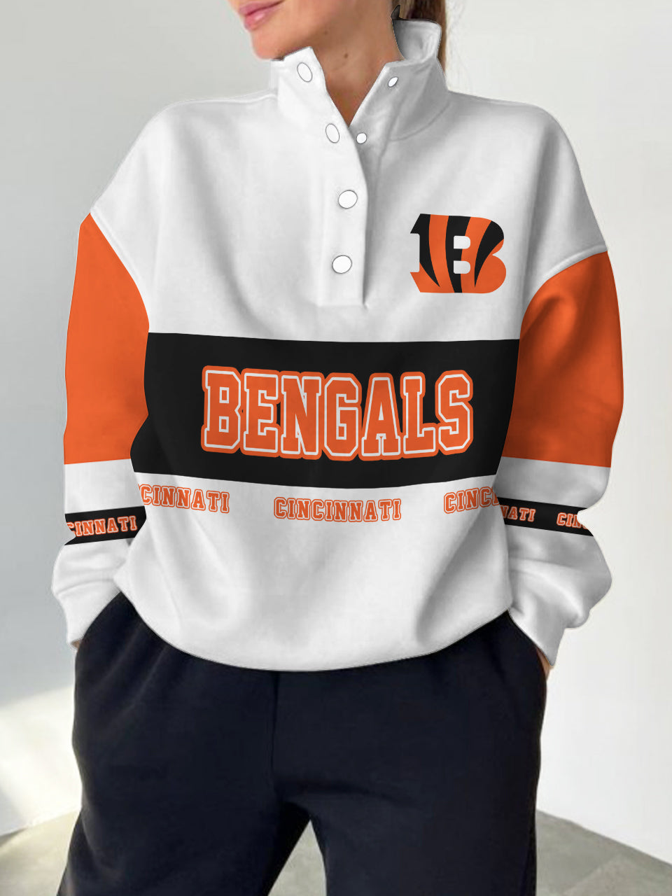 Cincinnati Bengals  2025 New Design Casual Snap  Mockneck Pullover