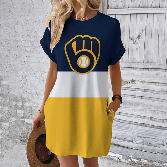 Milwaukee Brewers Hidden Pocket Short Sleeve Tee Dress