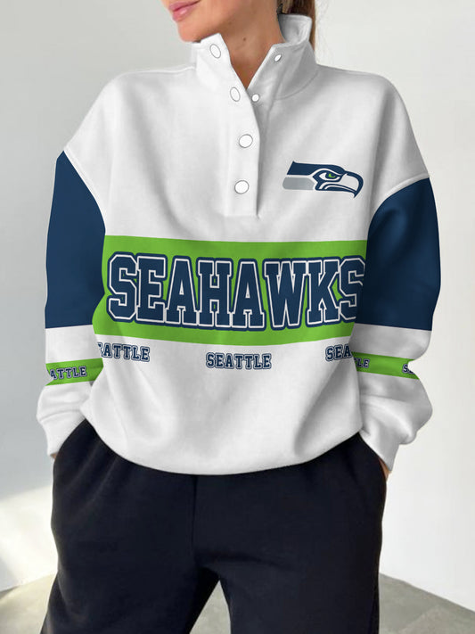 Seattle Seahawks  2025 New Design Casual Snap  Mockneck Pullover