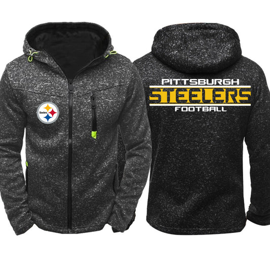 Black and gray down jacket Rugby winter down jacket cardigan hooded sweater men's training suit