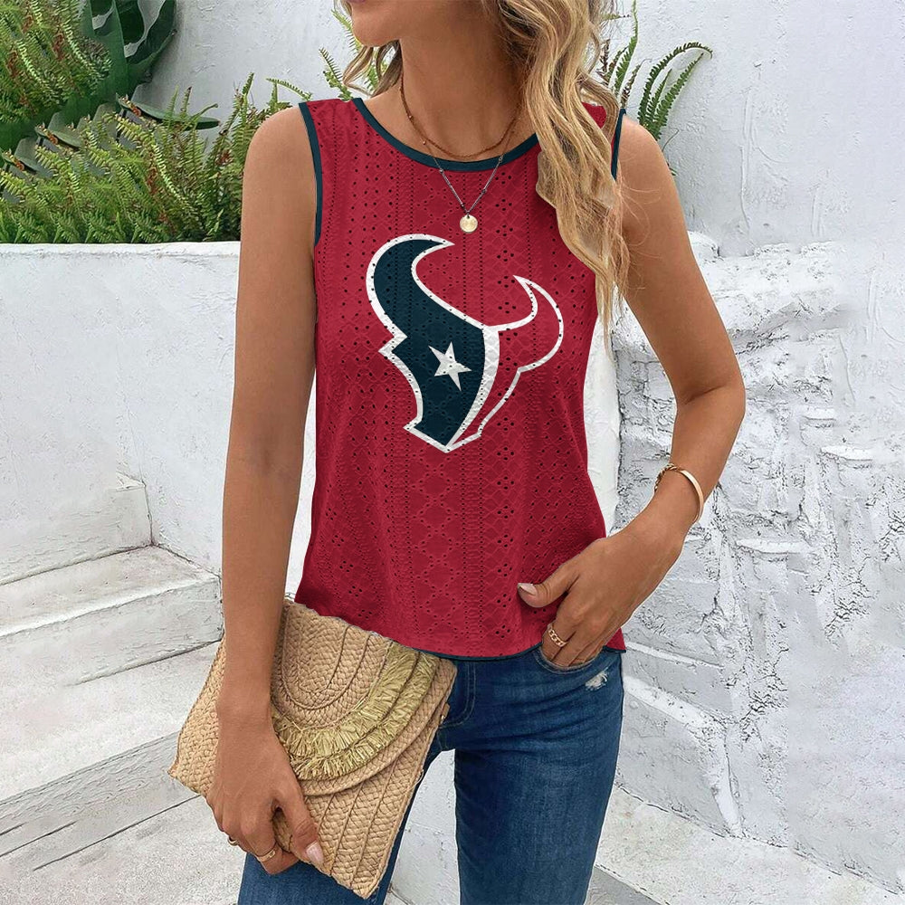 Houston Texans Cut Out Wrap Cross Wrap Back Asymmetrical Beach Tank Top