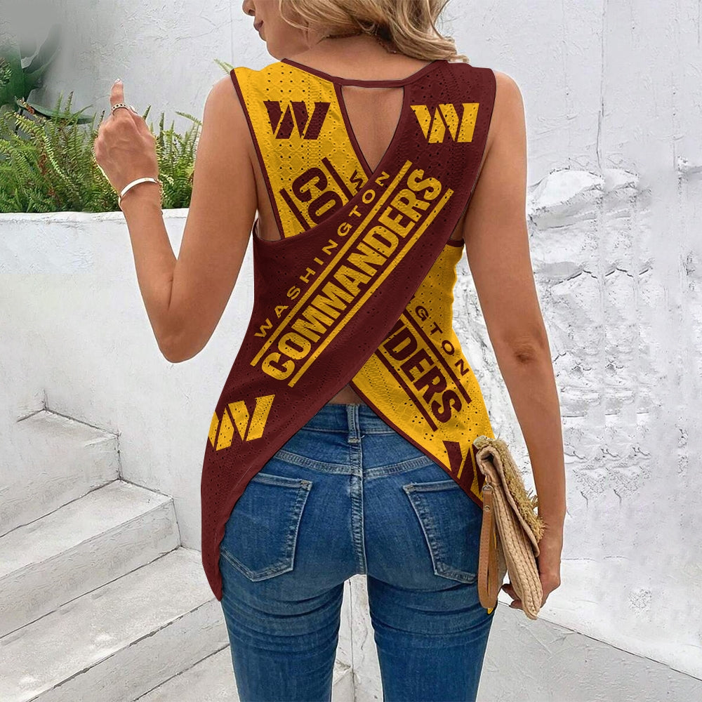 Washington Commanders Cut Out Wrap Cross Wrap Back Asymmetrical Beach Tank Top