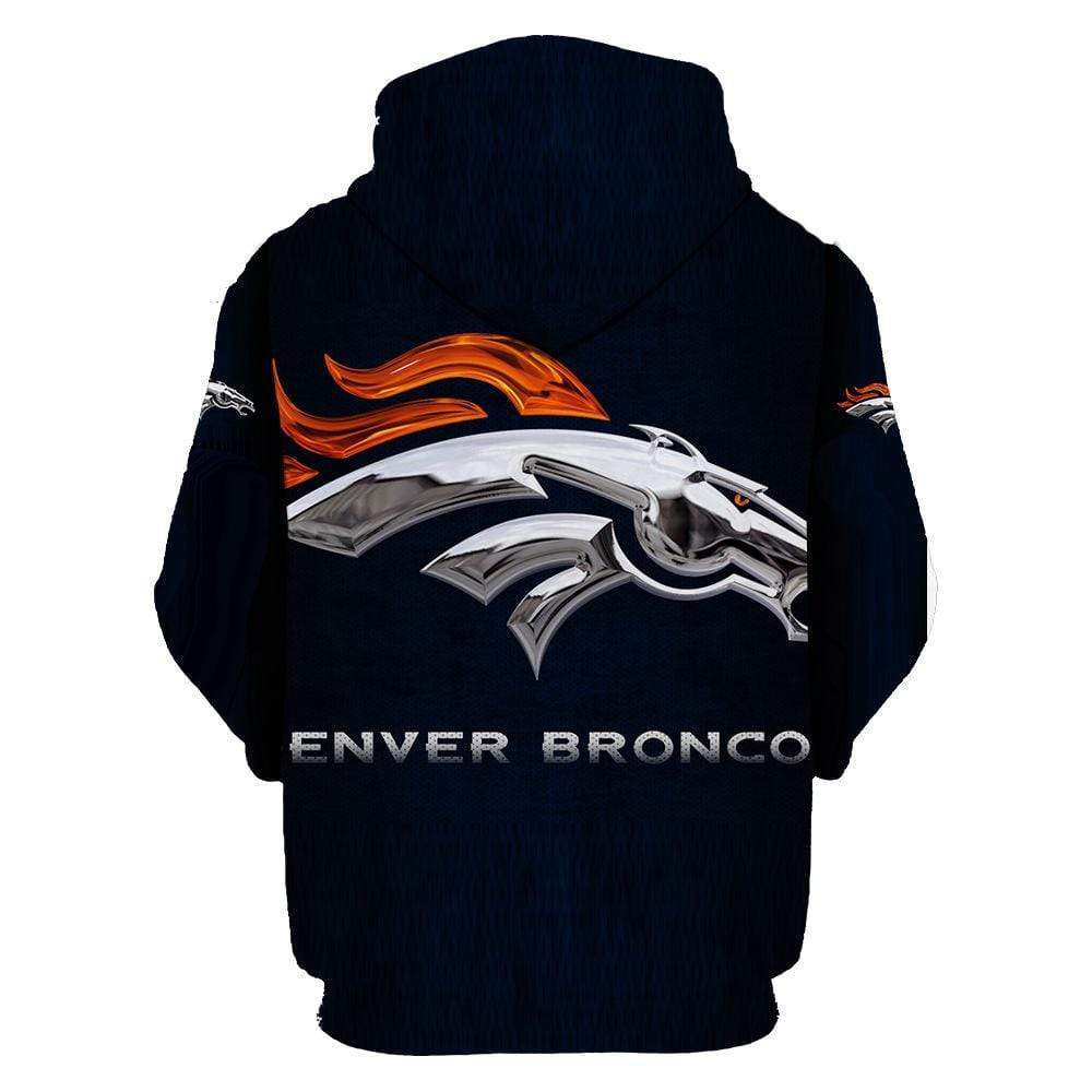 Denver Broncos Printed Hooded Pocket Pullover Sweater