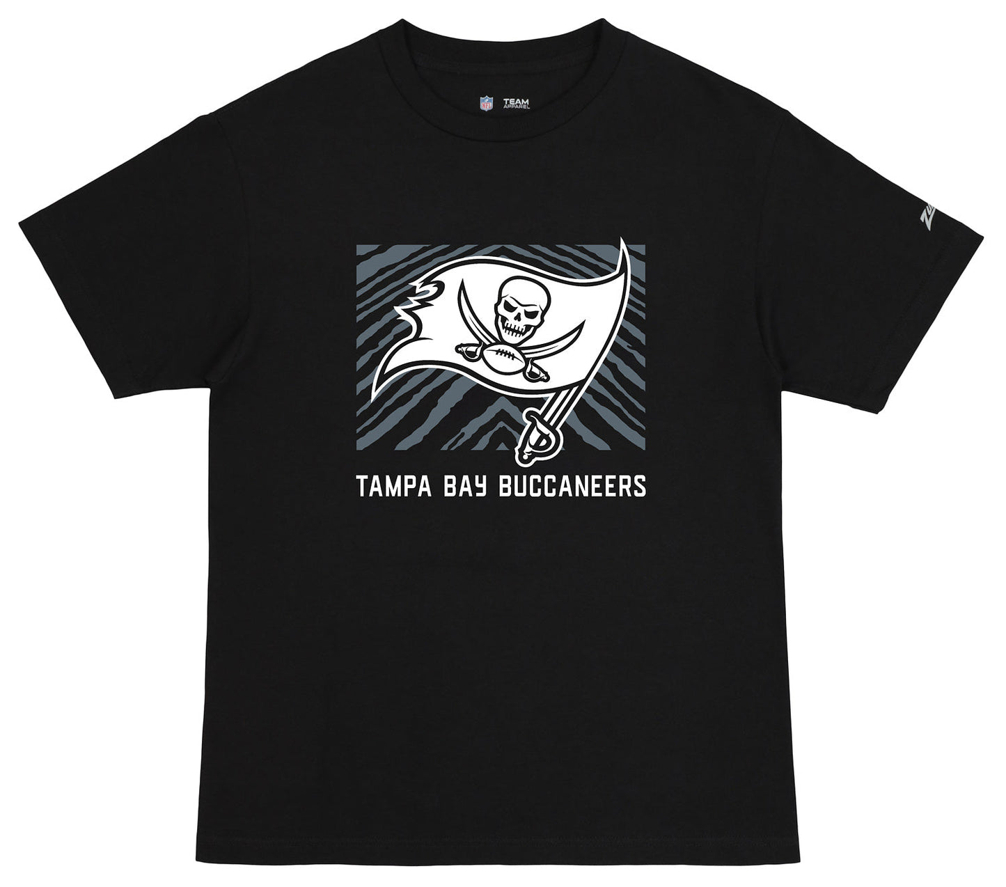 Zubaz NFL Unisex Cotton Heavyweight Short Sleeve T-shirt Black With Grey Tonal Tunnel Logo for Men and Women, Tampa Bay Buccaneers