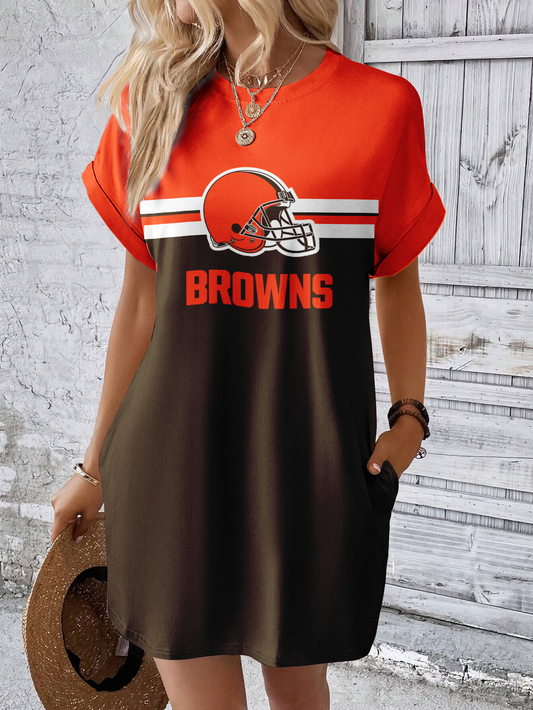 Cleveland Browns Solid Hidden Pocket Batwing Sleeve Tee Dress