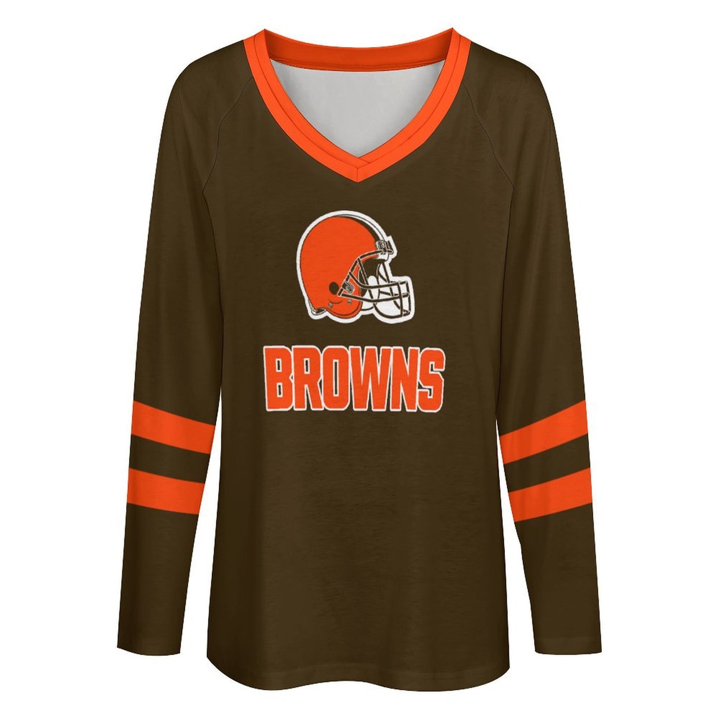 Cleveland Browns Women's V-neck Double-layered Long-sleeved Loose T-shirt