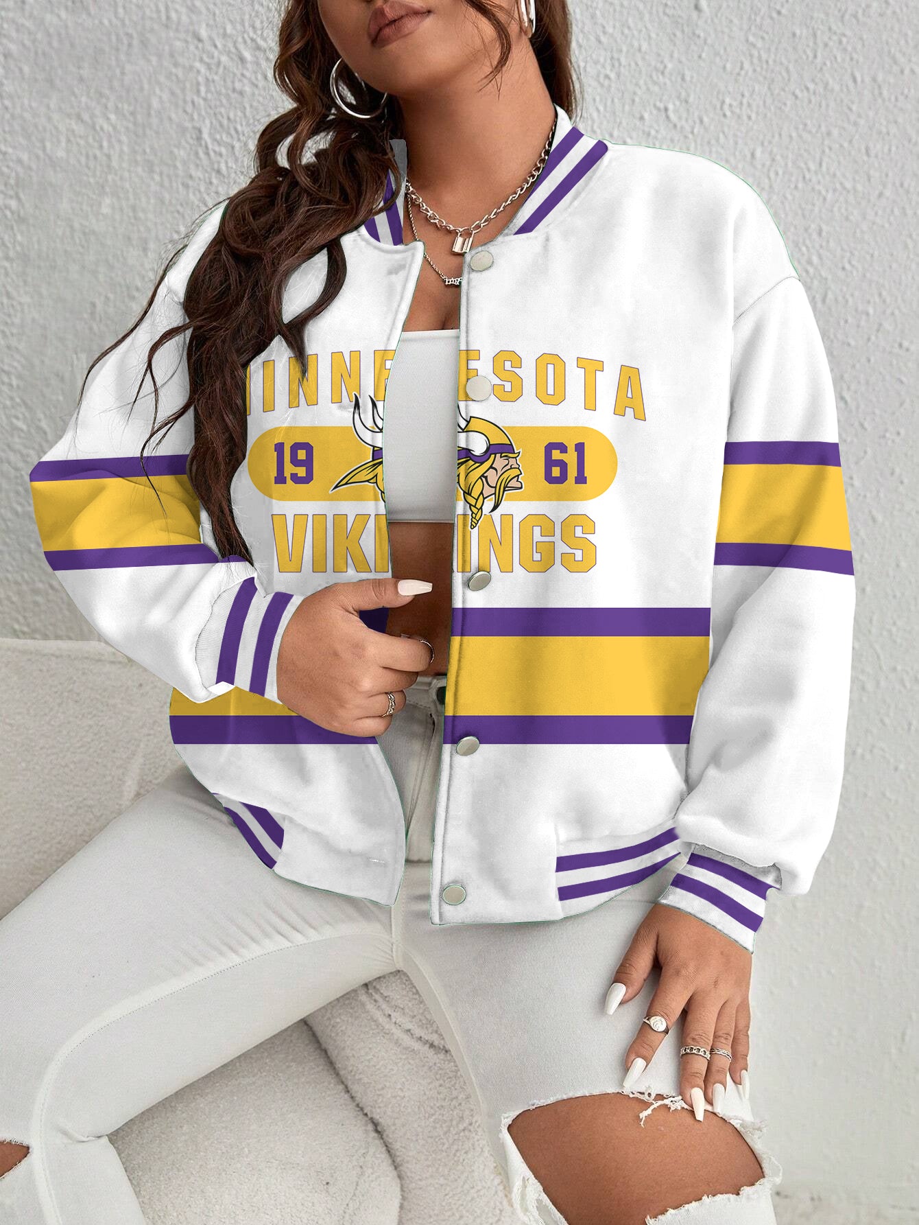 Minnesota Vikings Women's Long Pass Full- Snap Casual Jacket