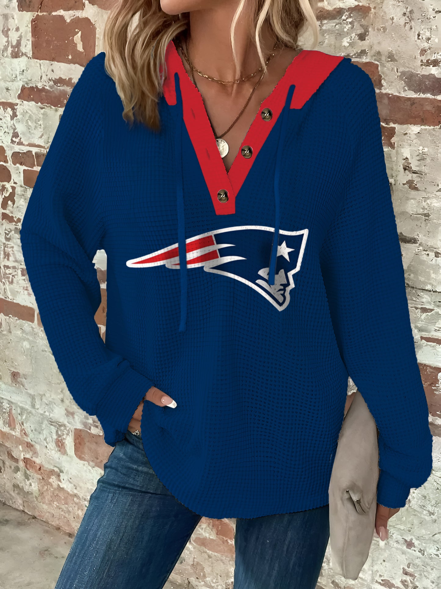 Half Button Raglan Sleeve Drawstring Hoodie