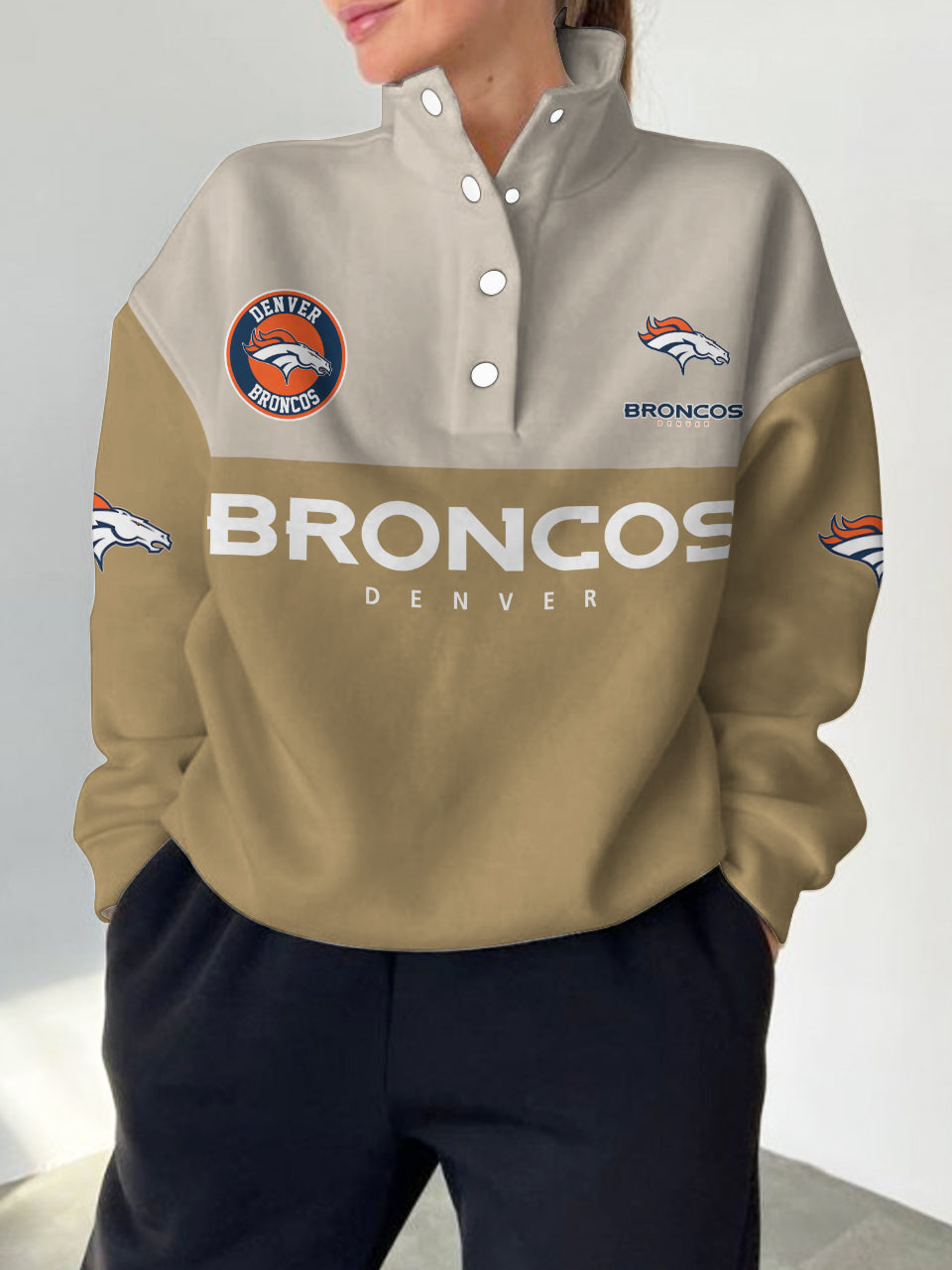 Denver Broncos  2025 New Design Casual Snap  Mockneck Pullover