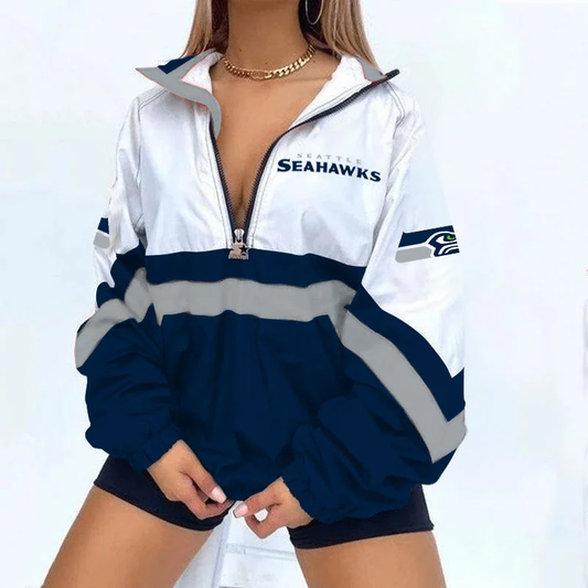 Women's Football Print V Neck Zipper Sweatshirt Jacket