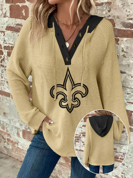 Half Button Raglan Sleeve Drawstring Hoodie