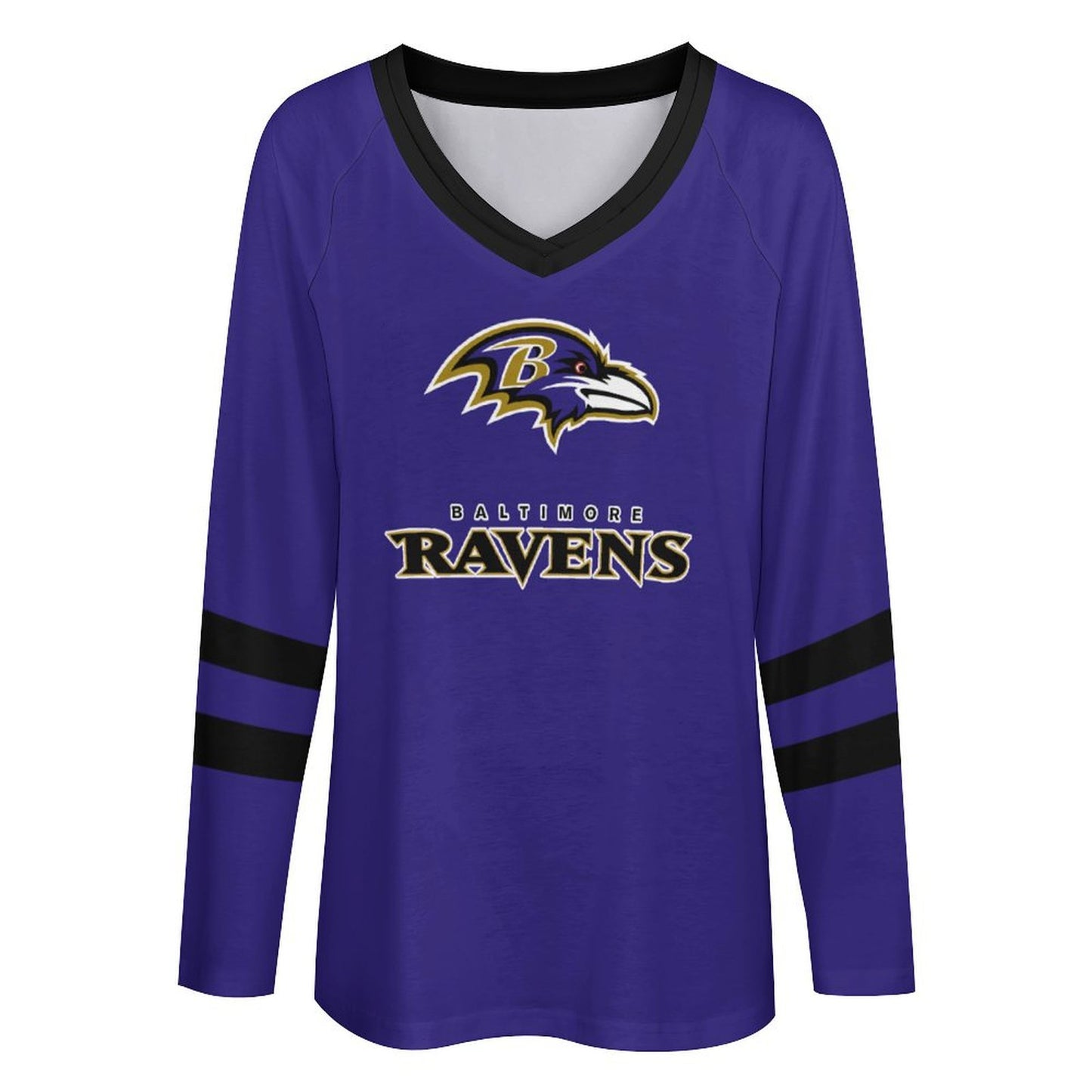 Baltimore Ravens Women's V-neck Double-layered Long-sleeved Loose T-shirt