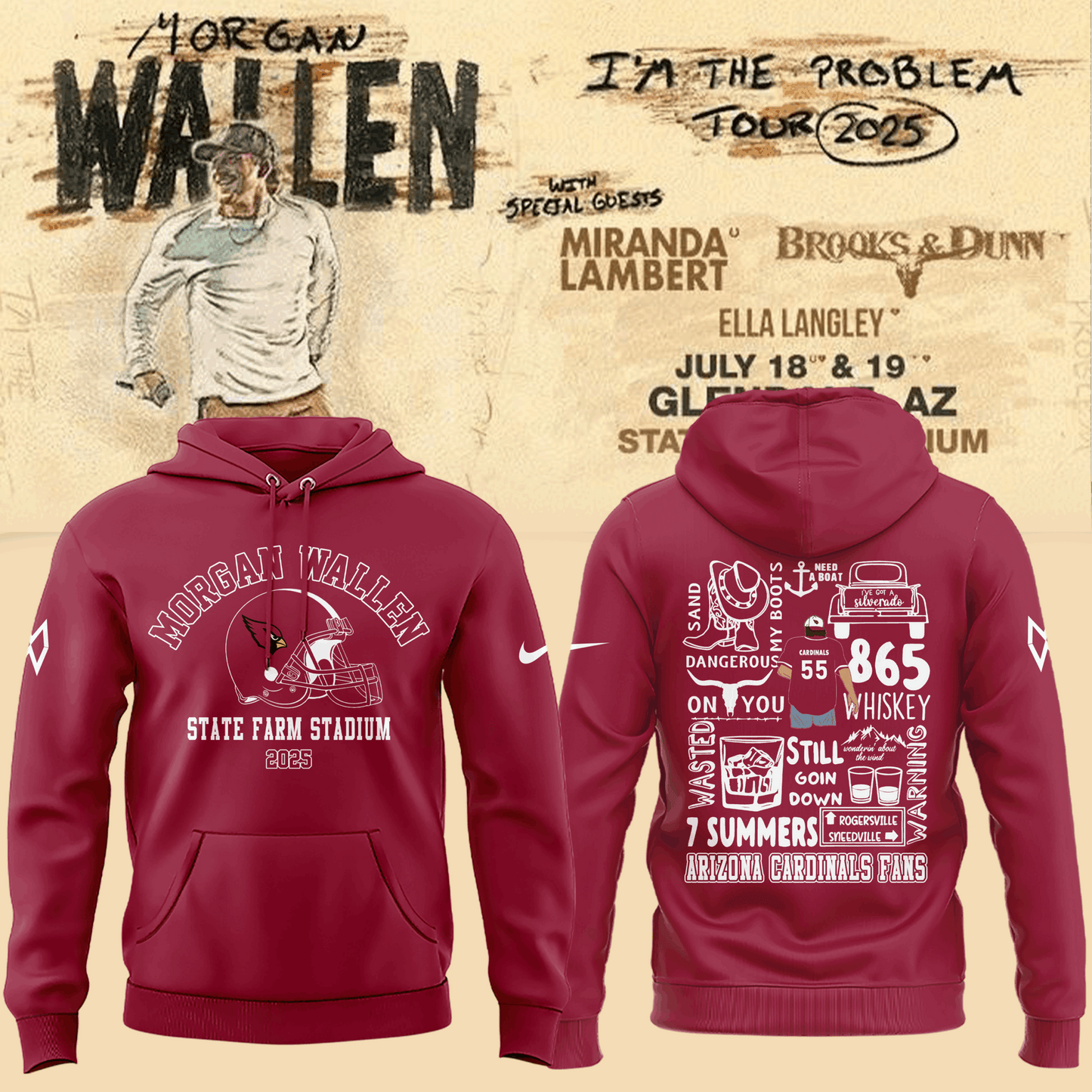 Special New Morgan Wallen x Arizona Cardinals Black Hoodie