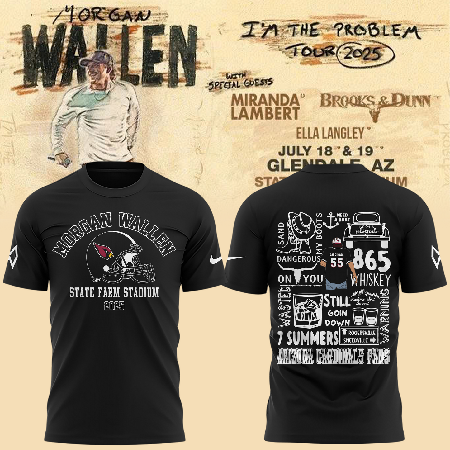 Special New Morgan Wallen x Arizona Cardinals Tshirt
