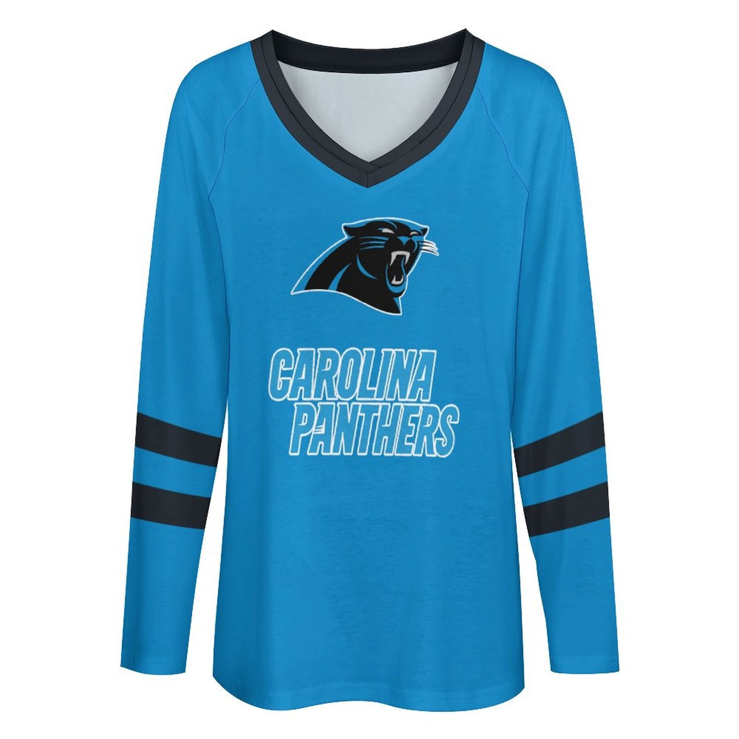 Carolina Panthers Women's V-neck Double-layered Long-sleeved Loose T-shirt