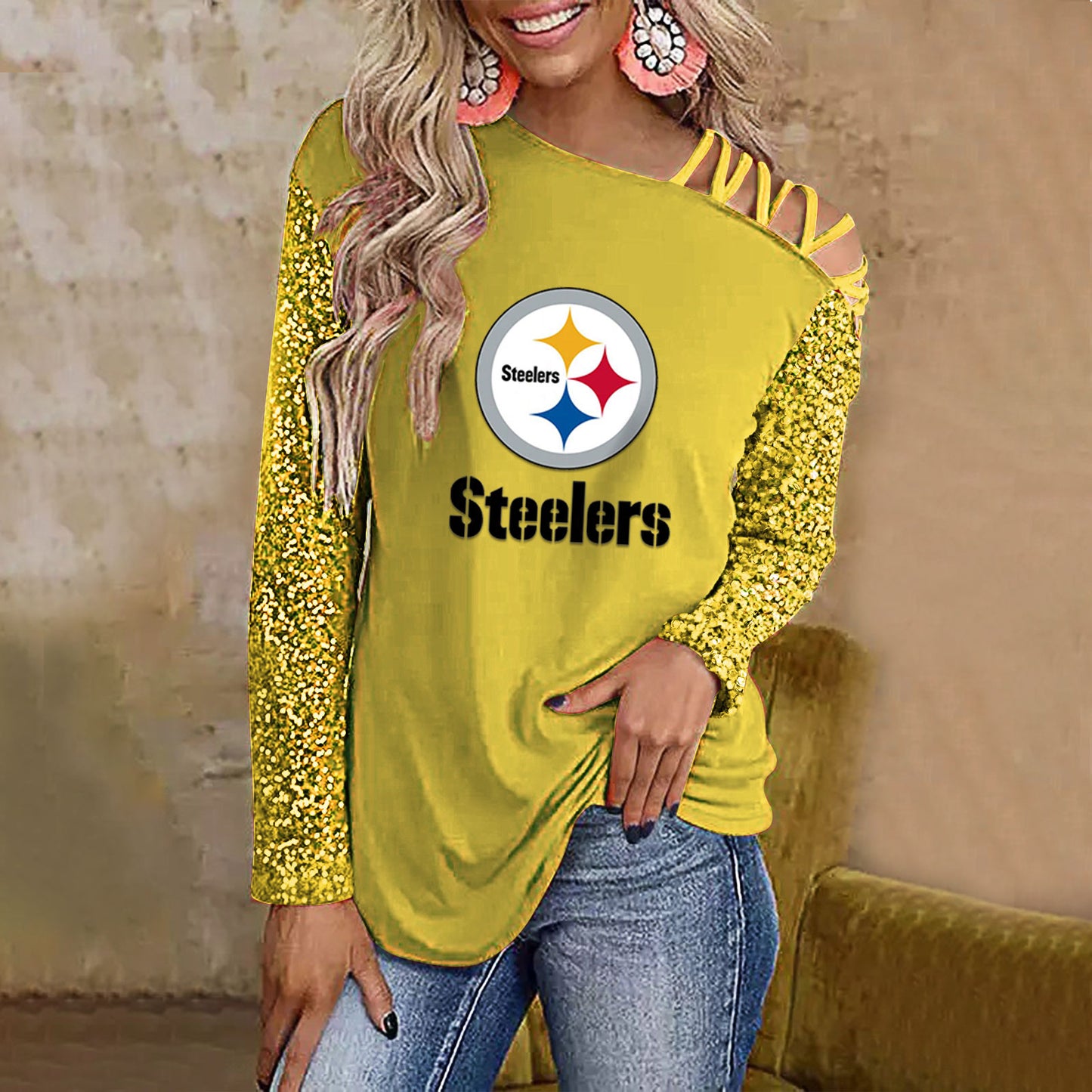 Color-Blocked Criss-Cross One Shoulder Blouse