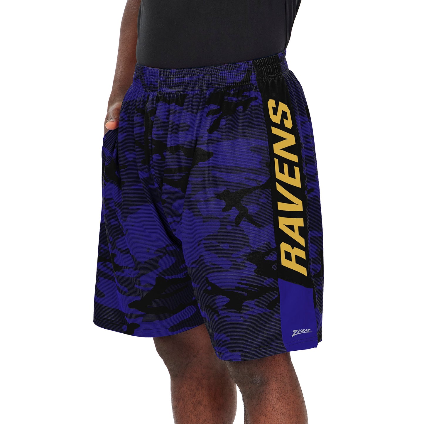 Zubaz Men's NFL Baltimore Ravens Lightweight Shorts with Camo Lines