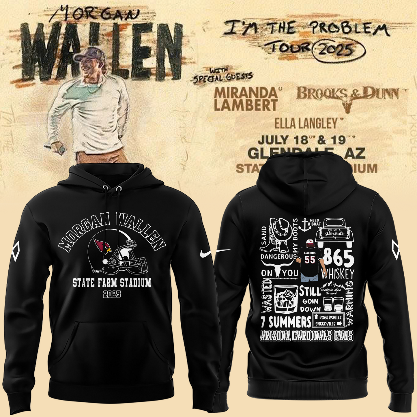 Special New Morgan Wallen x Arizona Cardinals Black Hoodie