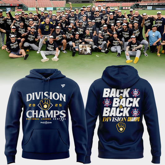 Men’s Milwaukee Brewers Fanatics Navy 2025 NL Central Division Champions Locker Room Hoodie