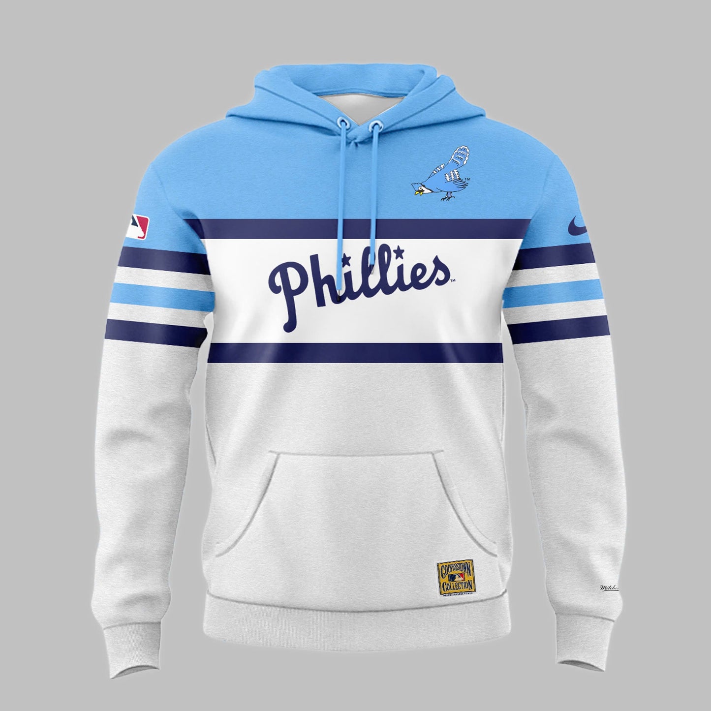 Limited Edition Grey White Blue Blue Jay Logo 40's Hoodie For Fans