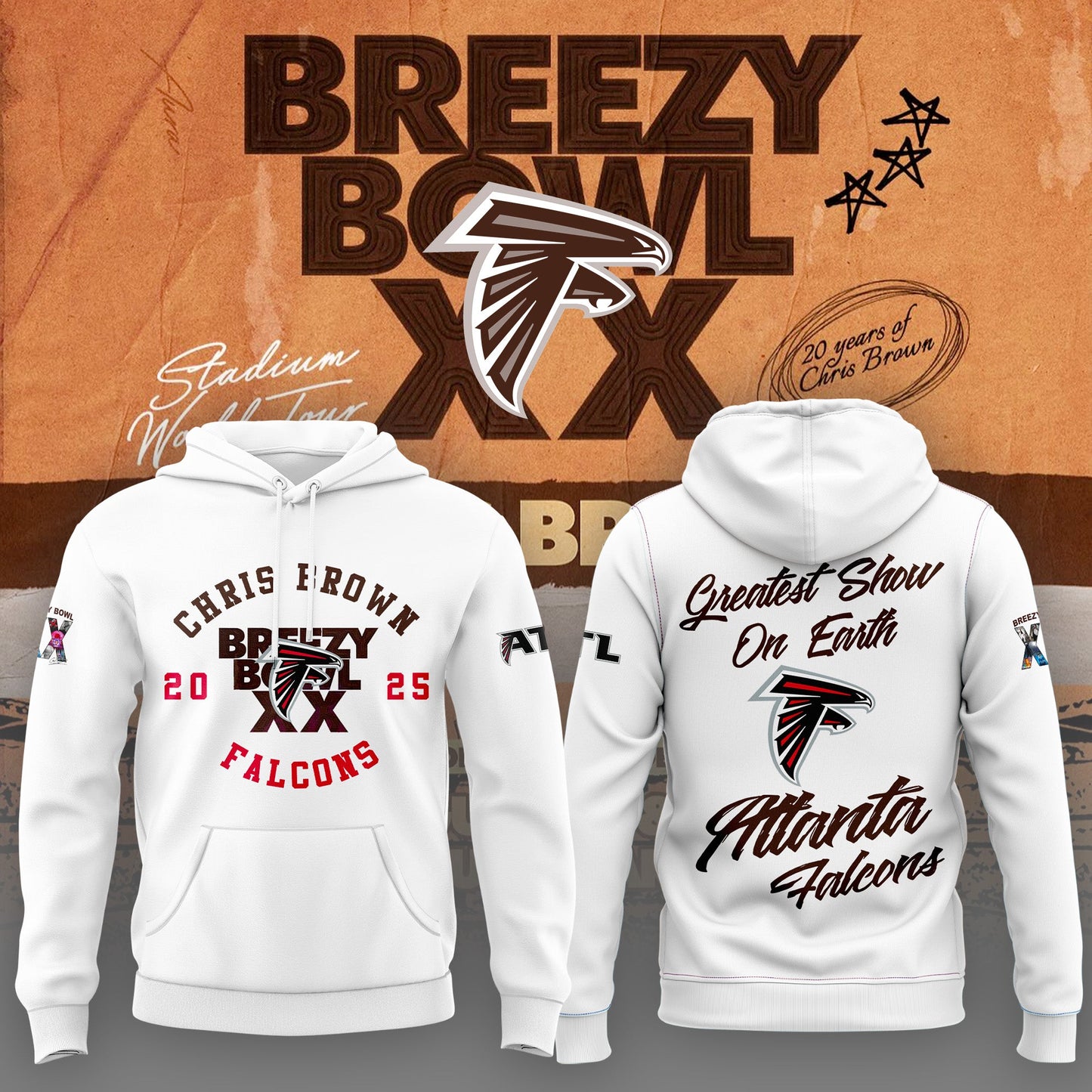 Atlanta Falcons x Chris Brown Breezy Bowl XX White Hoodie v1