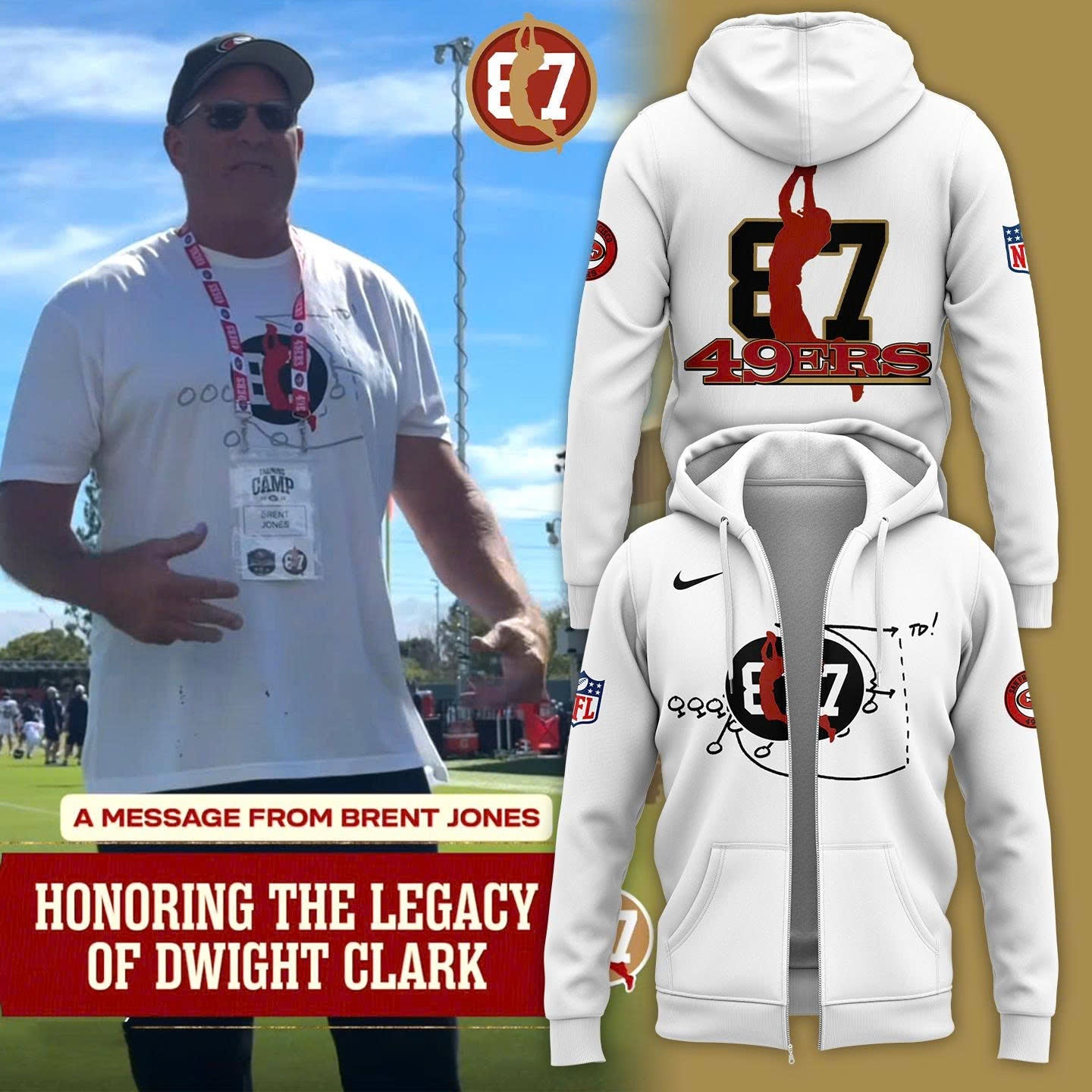 Brent Jones San Francisco 49ers"HONORING THE LEGACY OF DWIGHT CLARK" Zip Hoodie 2025