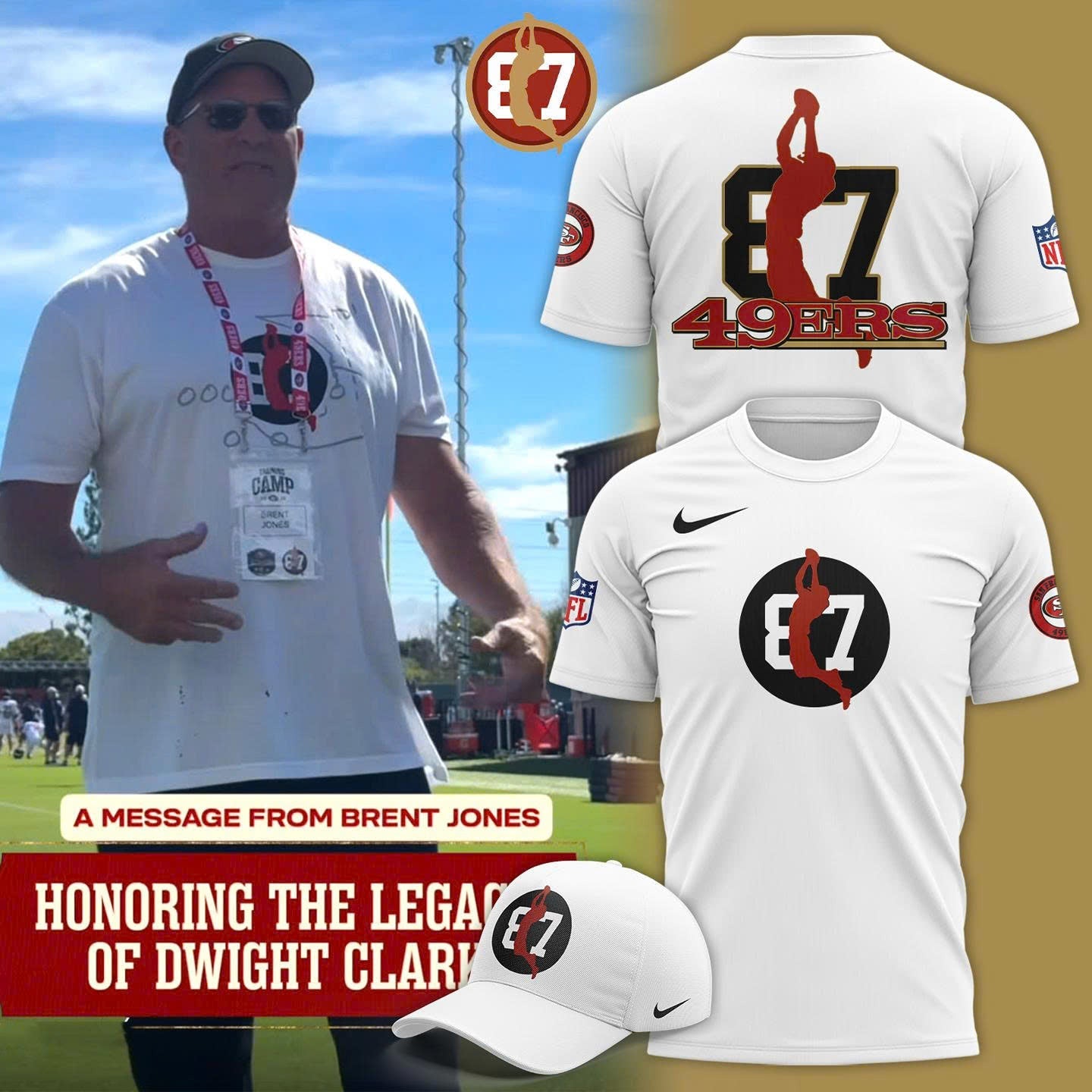 Brent Jones San Francisco 49ers 87 "HONORING THE LEGACY OF DWIGHT CLARK" T-Shirt 2025
