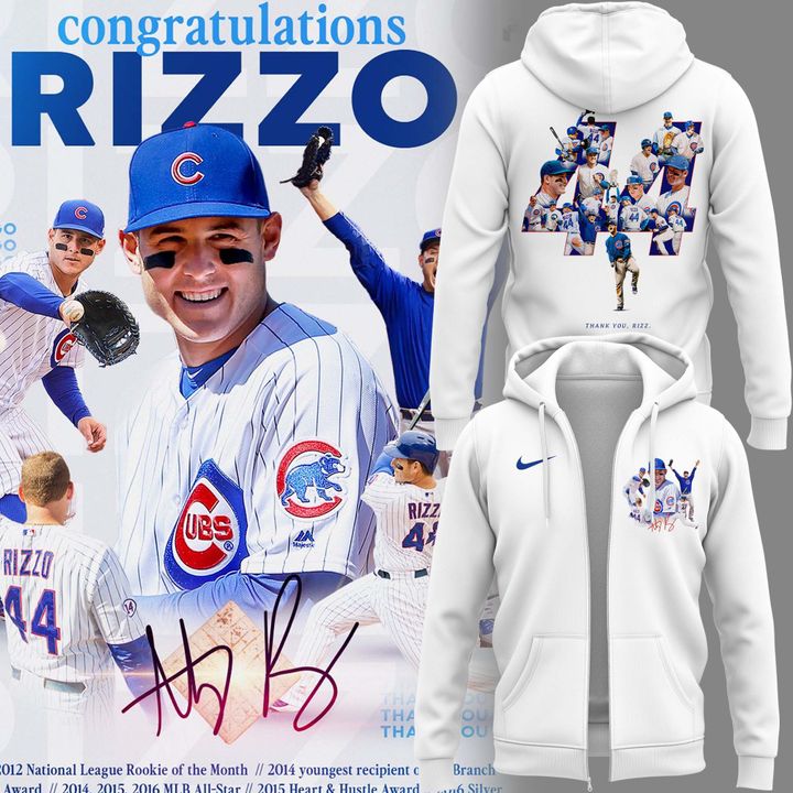 3f Chicago Cubs Legend Anthony Rizzo - Always And Forever White Zip Hoodie