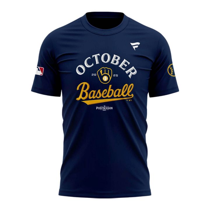 Special New October Ready 2025 MLB Postseason Brewers Uniform Navy T-Shirt