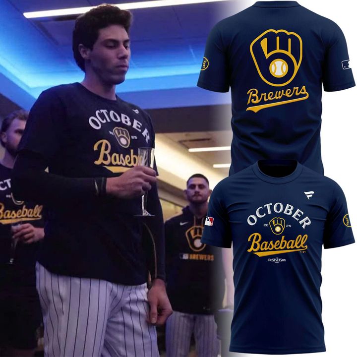 Special New October Ready 2025 MLB Postseason Brewers Uniform Navy T-Shirt