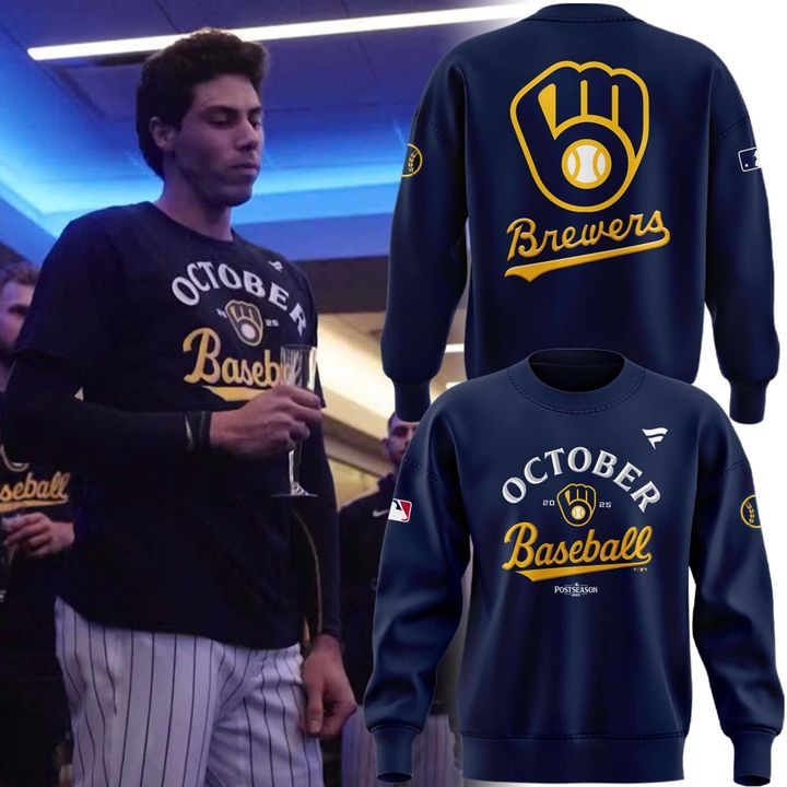 Special New October Ready 2025 MLB Postseason Brewers Uniform Navy Sweatshirt
