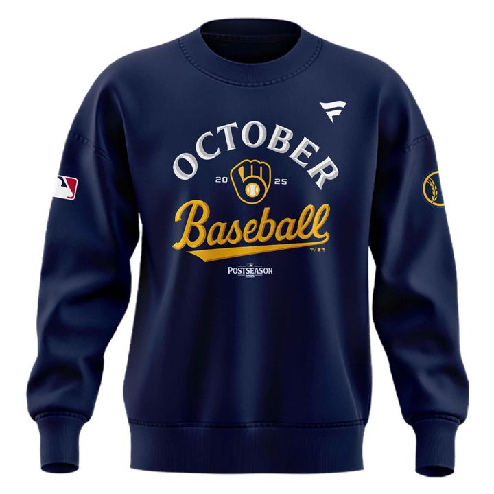 Special New October Ready 2025 MLB Postseason Brewers Uniform Navy Sweatshirt